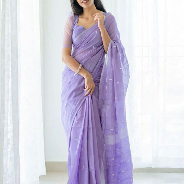 Mitera Lavender & Silver-Toned Woven Design Zari Saree - Distacart