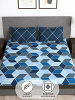Thumbnail for Story@home Arena Blue & Grey Geometric Printed 180 TC Queen Bedsheet & 2 Pillow Covers - Distacart