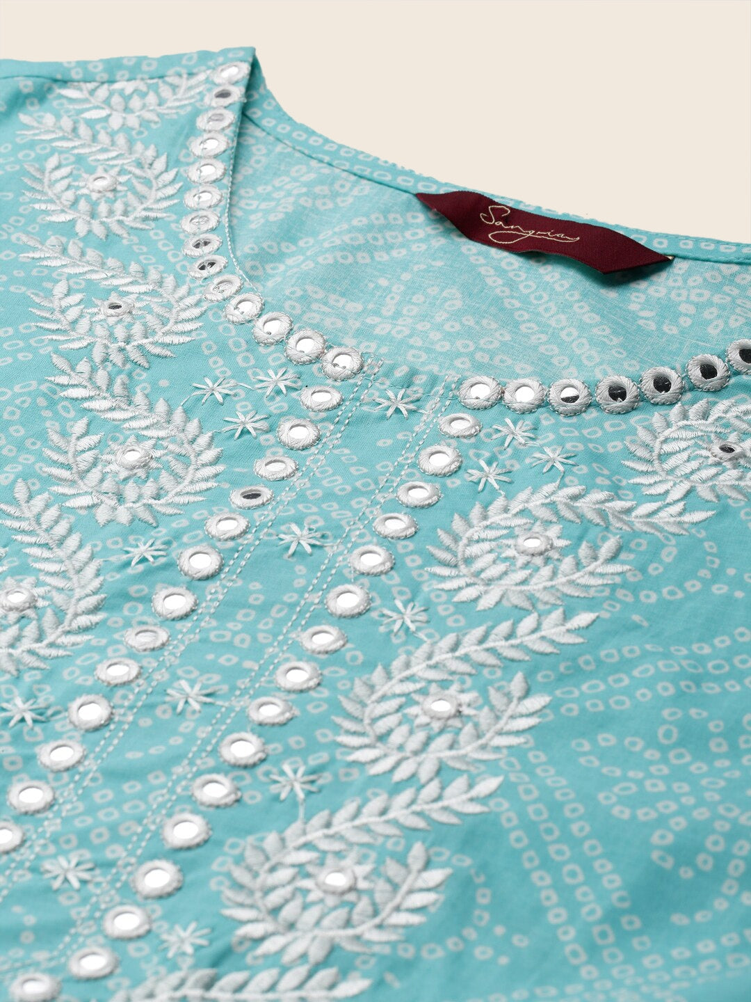 Sangria Turquoise Blue & White Geometric Printed Pure Cotton Kurta With Trouser & Dupatta - Distacart
