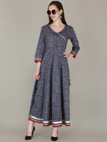 Thumbnail for Kalini Women Navy Blue & Red Floral Printed Floral Anarkali Fusion Kurta - Distacart