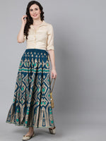 Thumbnail for Jaipur Kurti Women Turquoise Blue & Gold-Coloured Printed Maxi-Length Skirt - Distacart