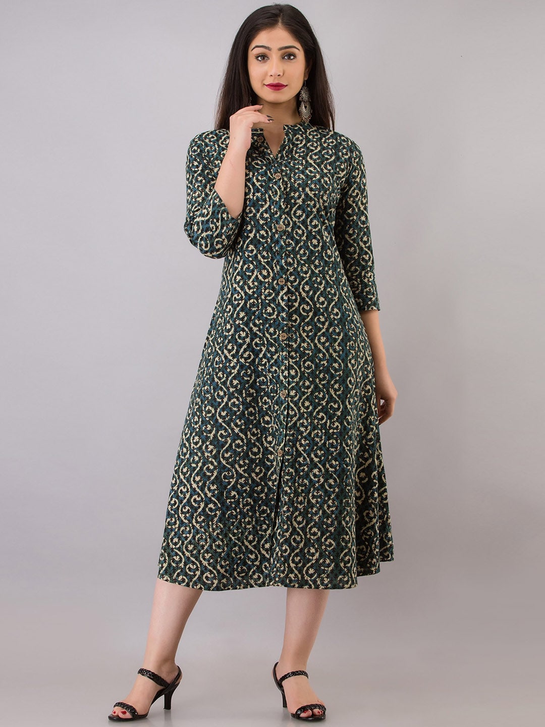 Kalini Women Grey & Beige Ethnic Motifs Printed Thread Work Fusion Kurta - Distacart