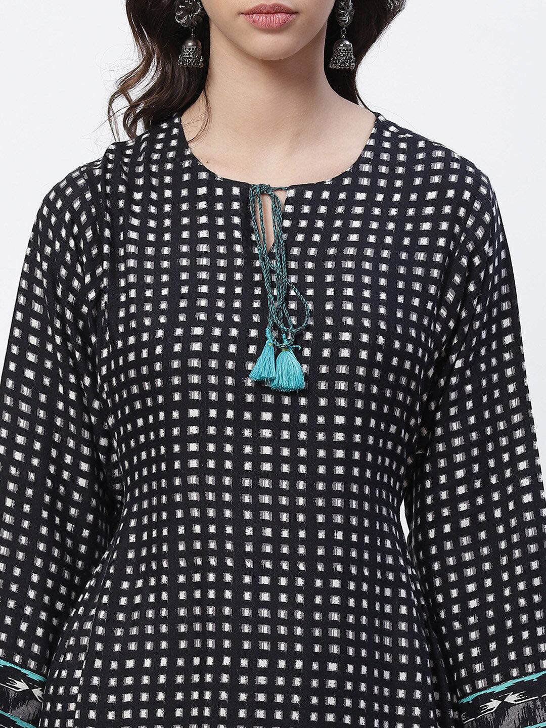 Biba Women Black & White Printed Kurta With Palazzos - Distacart