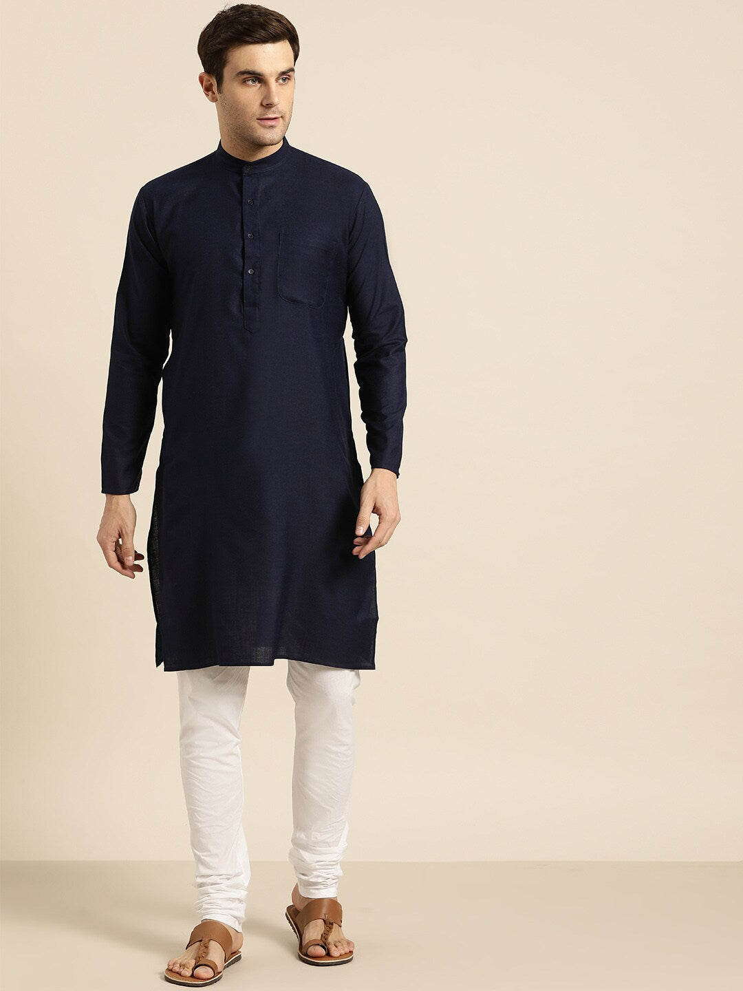 Sojanya Men Navy Blue Solid Straight Kurta - Distacart