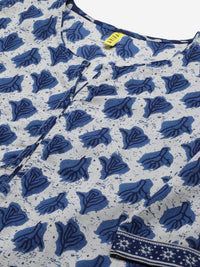 Thumbnail for Ahika Women Off-White & Navy Blue Printed Pure Cotton Kurta with Trousers & Dupatta - Distacart