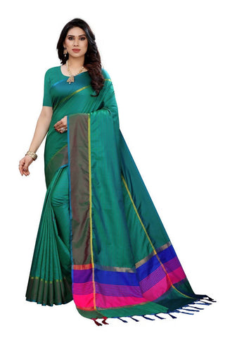 Vamika Green Cotton Silk Weaving Saree (Binita Green)