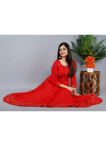 Thumbnail for Kalini Women Red Ethnic Motifs Embroidered Keyhole Neck Anarkali Kurta - Distacart