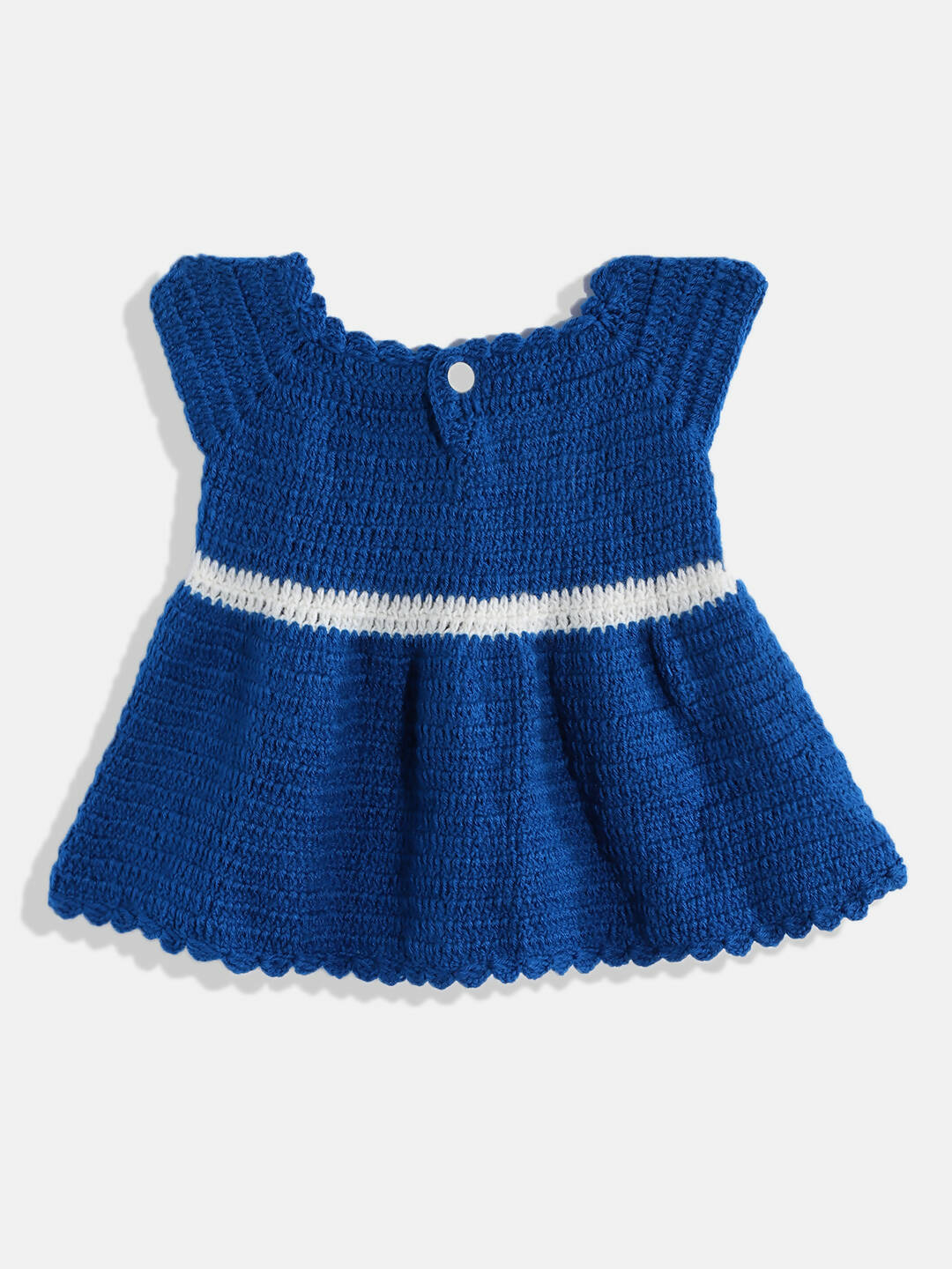 Chutput Kids Woollen Hand Knitted Short Sleeves Pola dot Detail Dress With Cap - Blue - Distacart