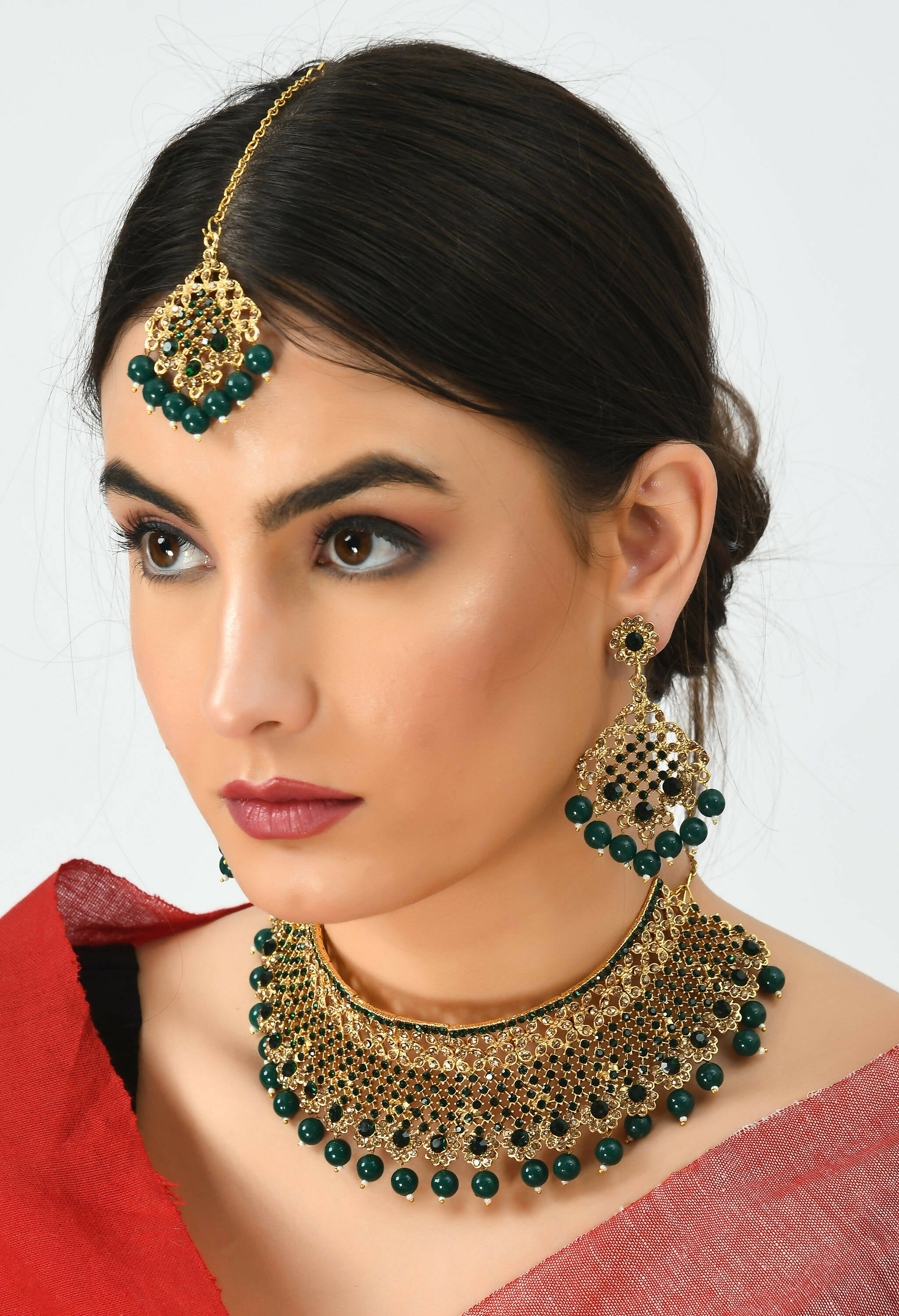 Mominos Fashion Johar Kamal Traditional Rajwadi Design Heavy Golden/Green Color Necklace Set - Distacart