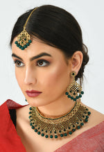 Thumbnail for Mominos Fashion Johar Kamal Traditional Rajwadi Design Heavy Golden/Green Color Necklace Set - Distacart