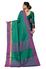 Thumbnail for Vamika Ethnic Fire Green Cotton Silk Saree - Distacart