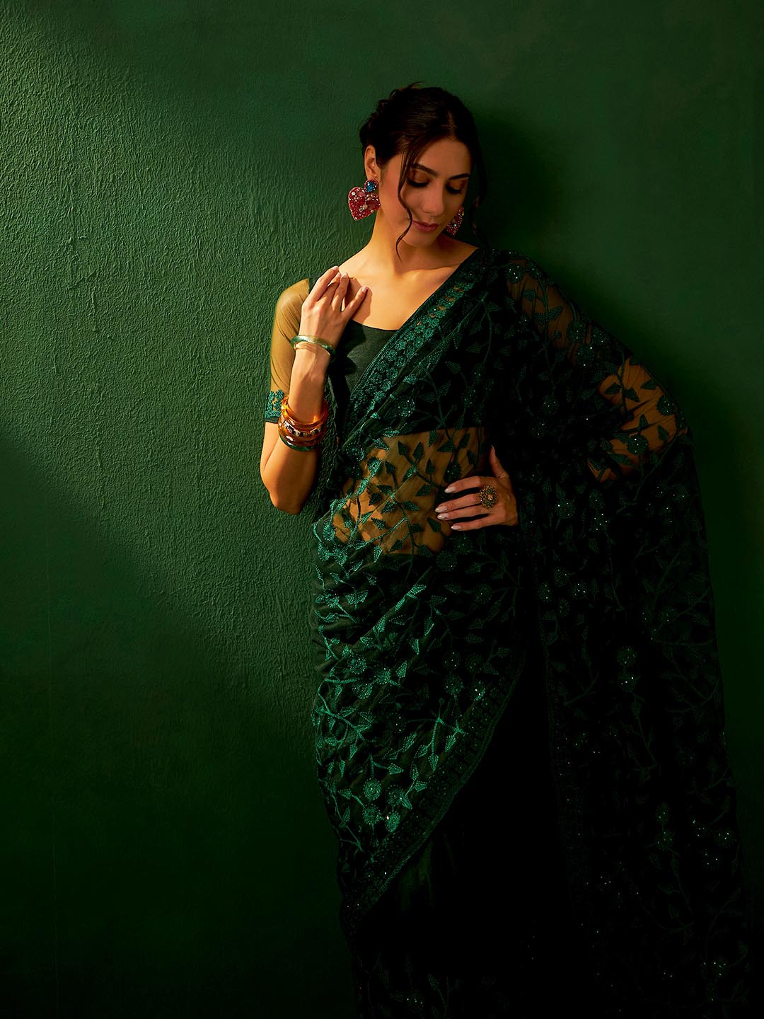Sangria Embroidered Saree - Distacart