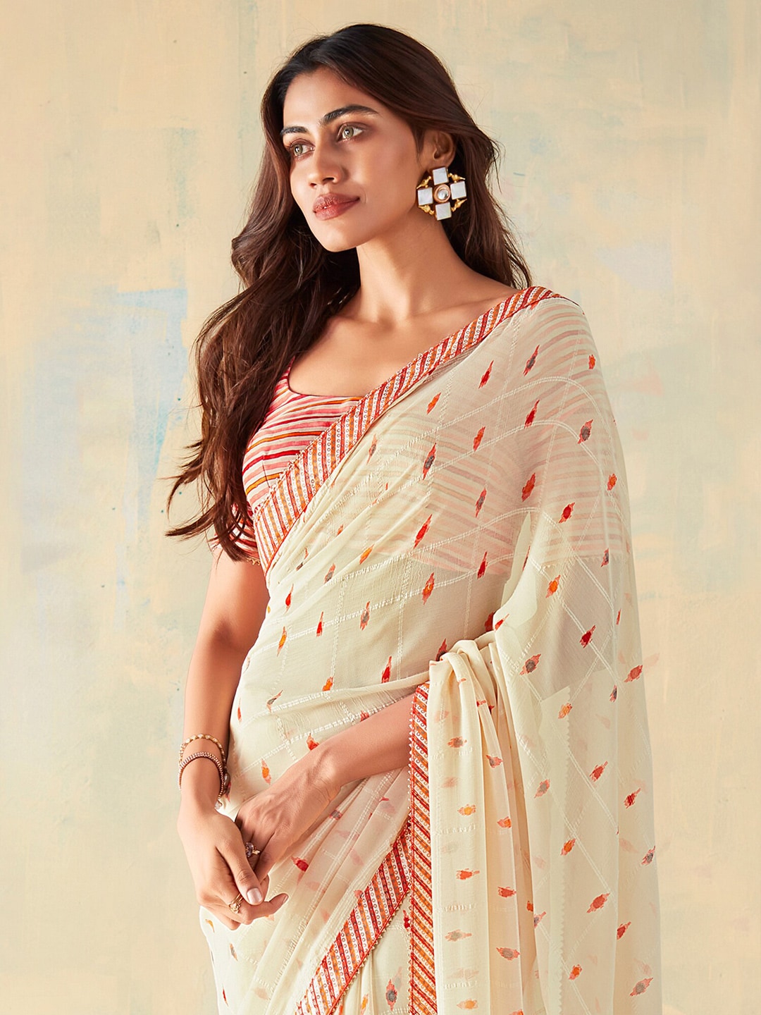 Saree Mall Geometric Printed Gotta Patti Pure Georgette Sarees - Distacart