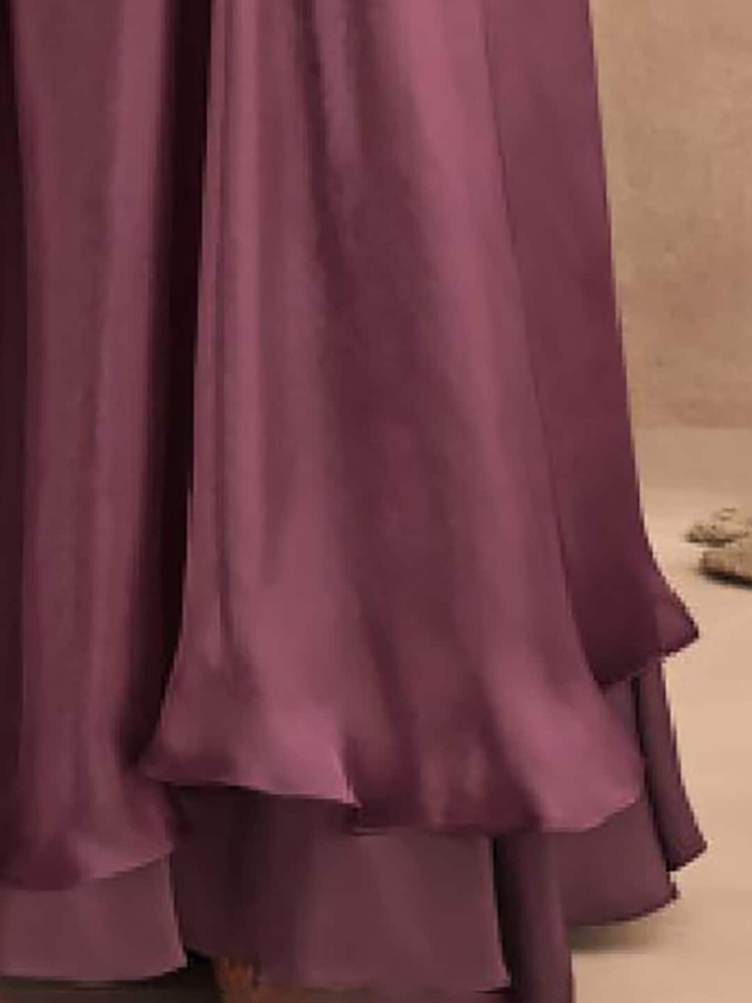 Mitera Magenta Embellished Patchwork Satin Lehenga Saree - Distacart