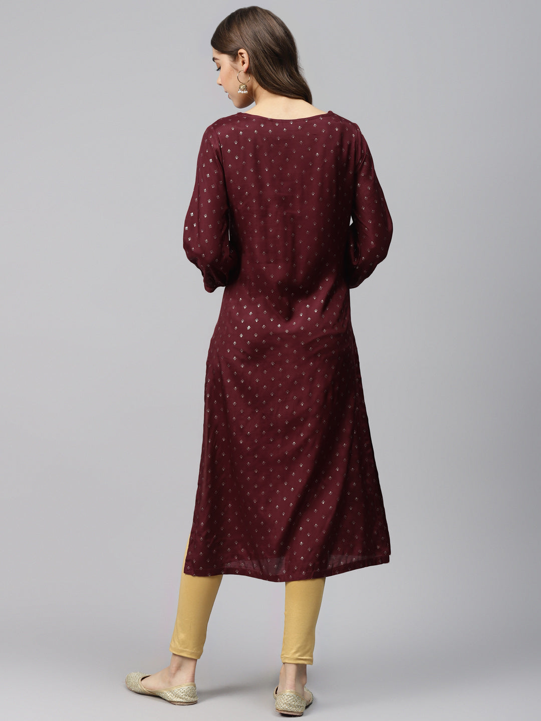 Biba Women Maroon & Golden Printed Straight Kurta - Distacart