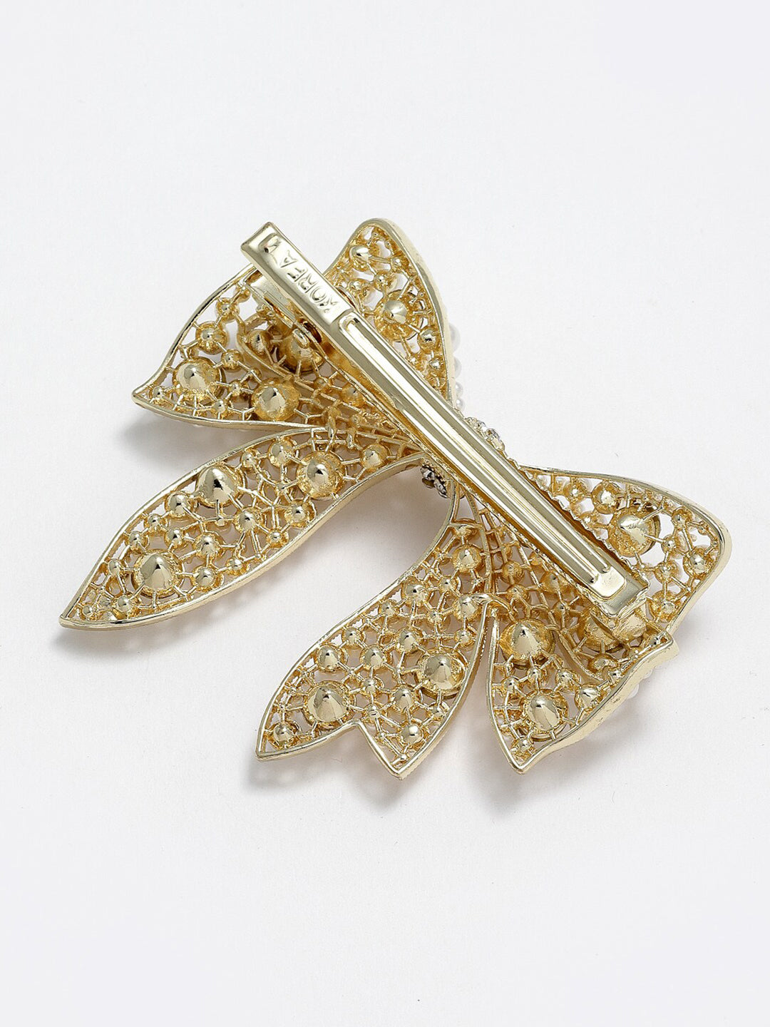 Panash Women Gold-Toned & White Embellished Bow-Shaped Alligator Hair Clip - Distacart