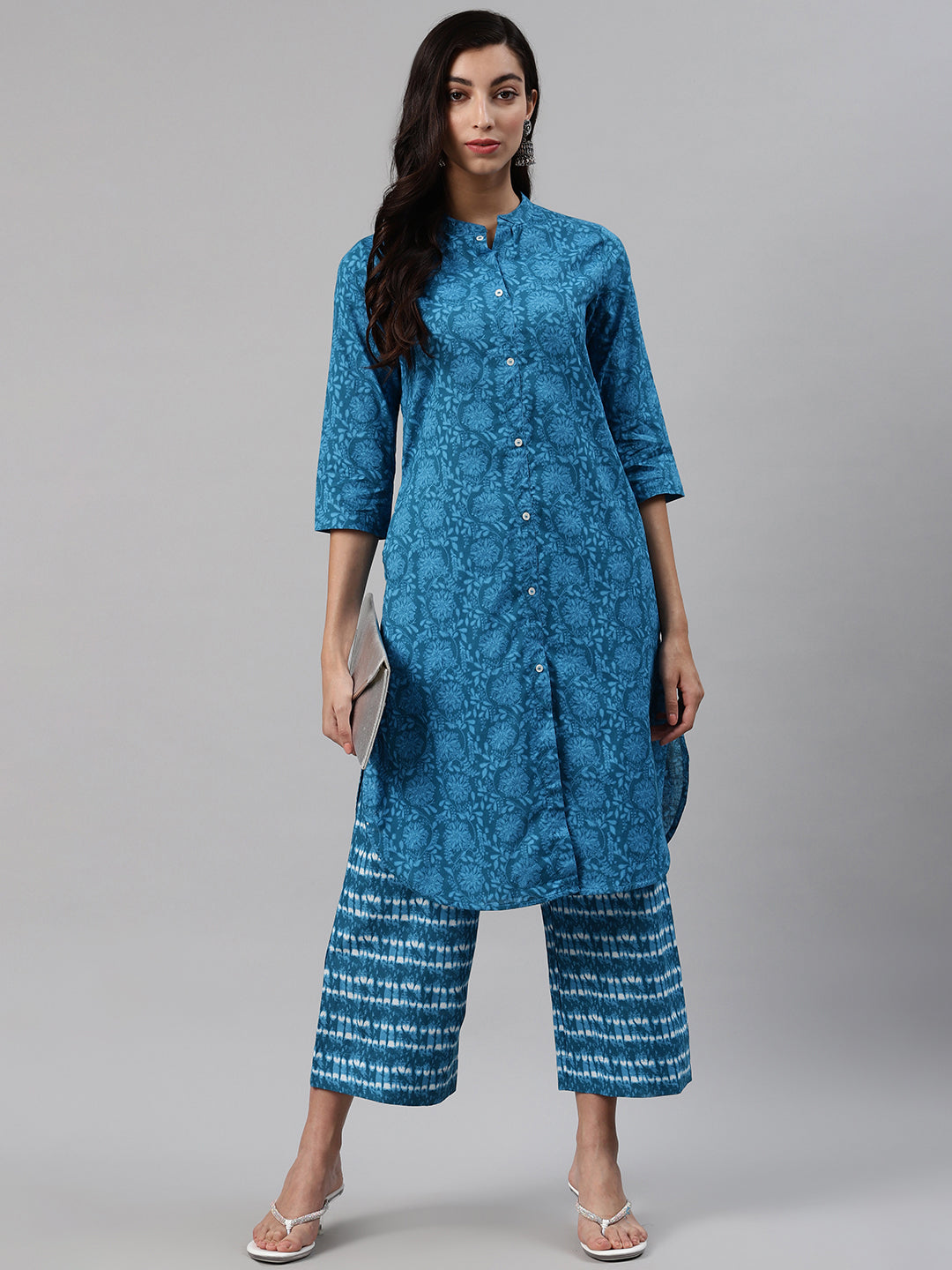 Biba Women Blue Printed Kurta with Palazzos - Distacart