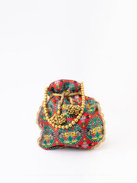 Thumbnail for NR By Nidhi Rathi Red & Green Printed Potli Clutch - Distacart