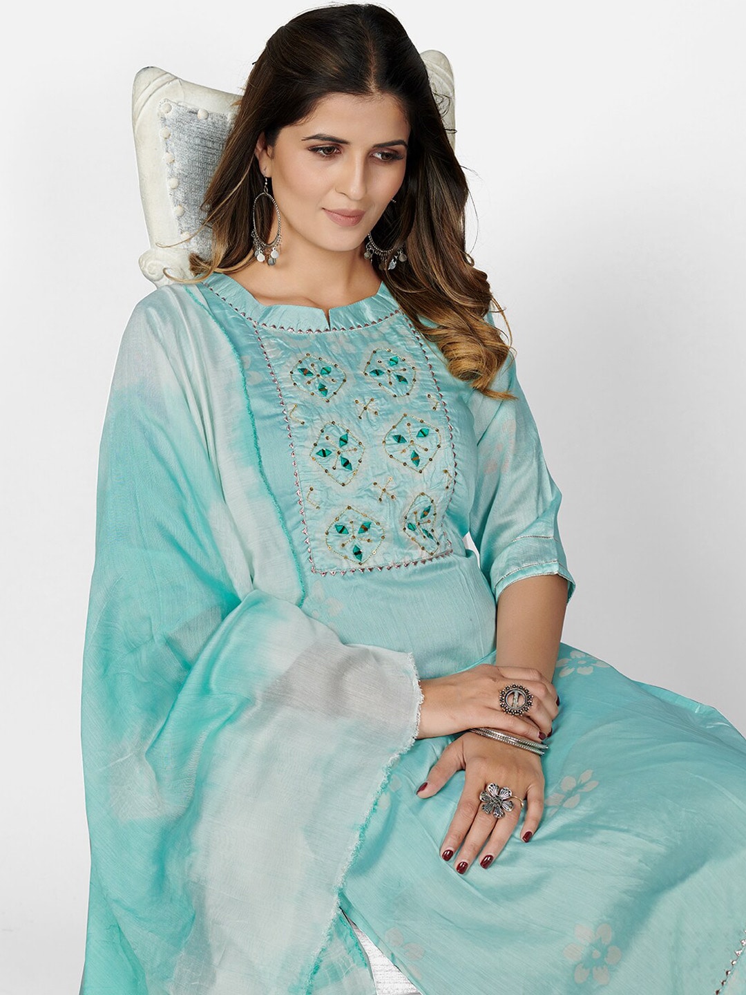 Kalini Batik Print Straight Chanderi Stitched Kurta With Dupatta - Distacart