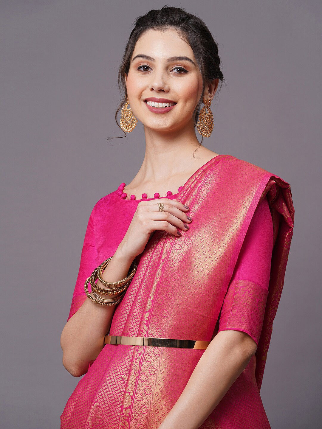 Mitera Women Pink Woven Design Silk Blend Saree - Distacart