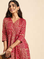 Thumbnail for Sangria Women Ethnic Motifs Printed Angrakha Pure Cotton Kurta with Trousers - Distacart