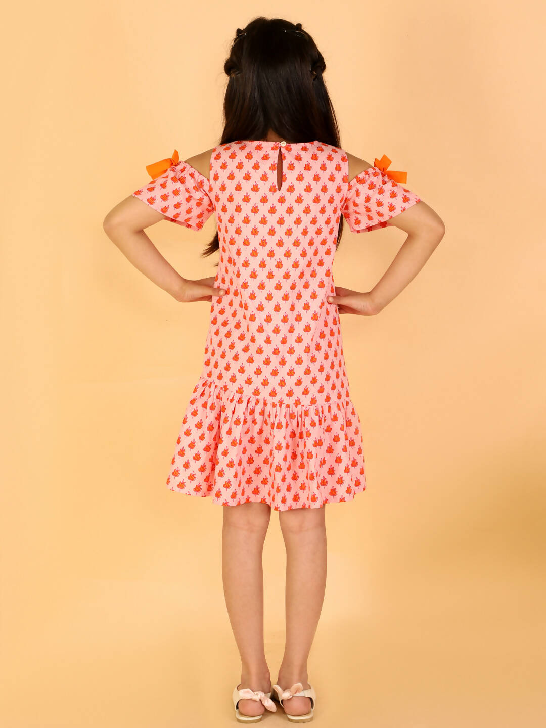 Lil Drama Girls Printed Dress - Orange - Distacart