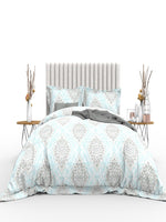 Thumbnail for THE WHITE MOSS Blue & Grey Ethnic Motifs 350 TC Cotton King Bedsheet with 2 Pillow Covers - Distacart