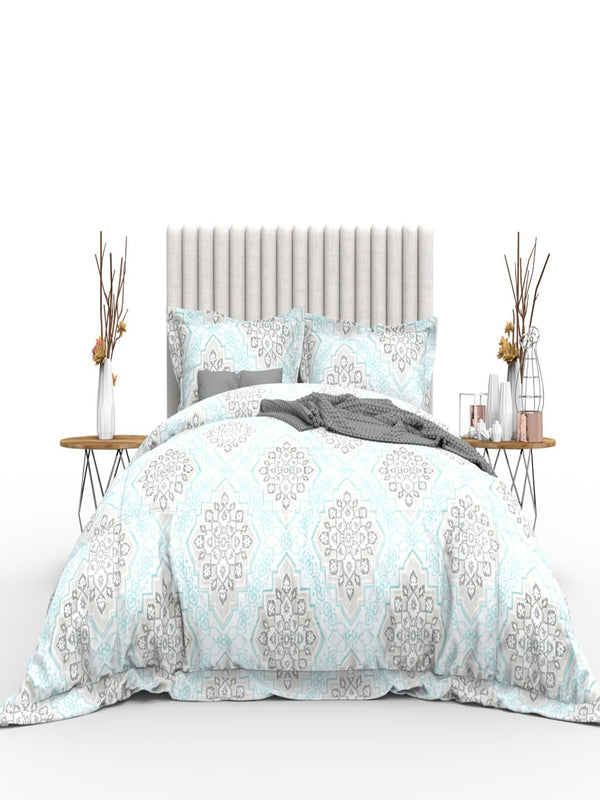 THE WHITE MOSS Blue & Grey Ethnic Motifs 350 TC Cotton King Bedsheet with 2 Pillow Covers - Distacart