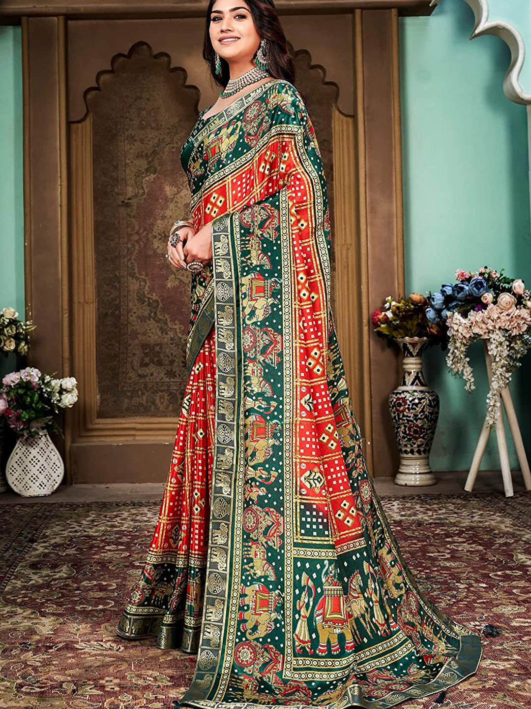 Kalini Bandhani Printed Silk Cotton Banarasi Saree - Distacart