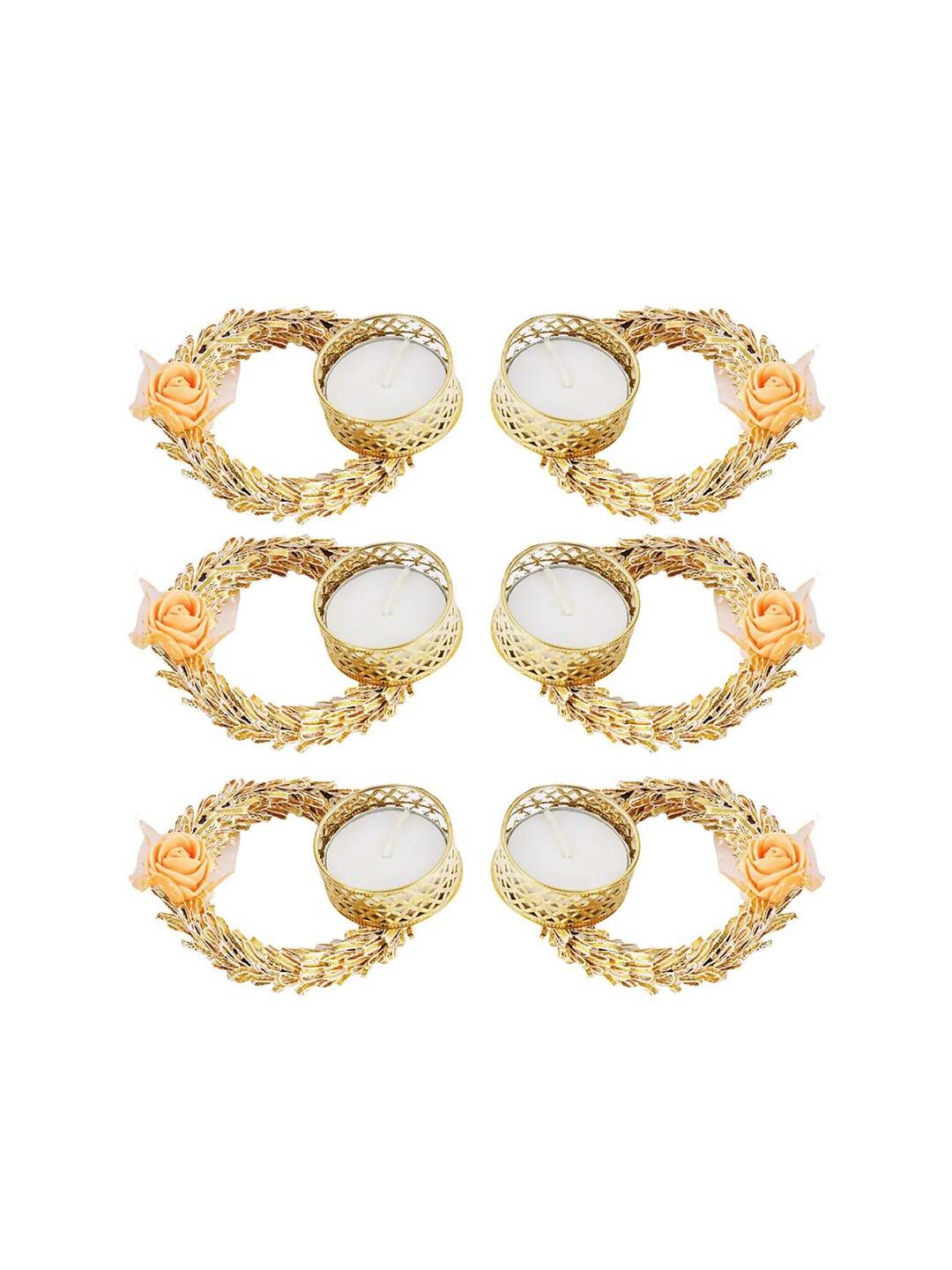 Tied Ribbons Set Of 6 Multicoloured Decoartive Artificial Flower Tealight Candle Holder - Distacart