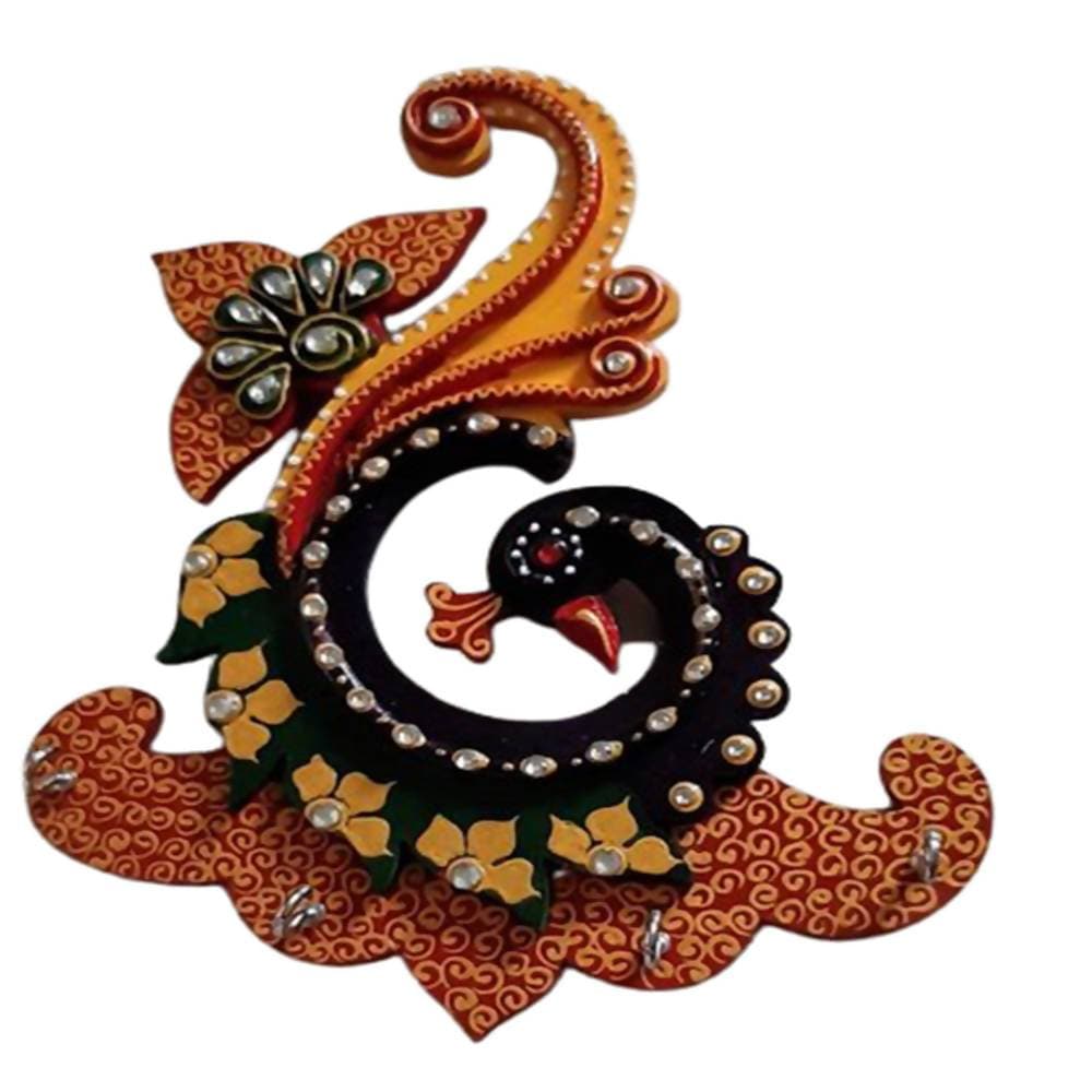 Kundan HandiKrafts Designer Peacock Key Chain Holder With 4 Hooks - Distacart