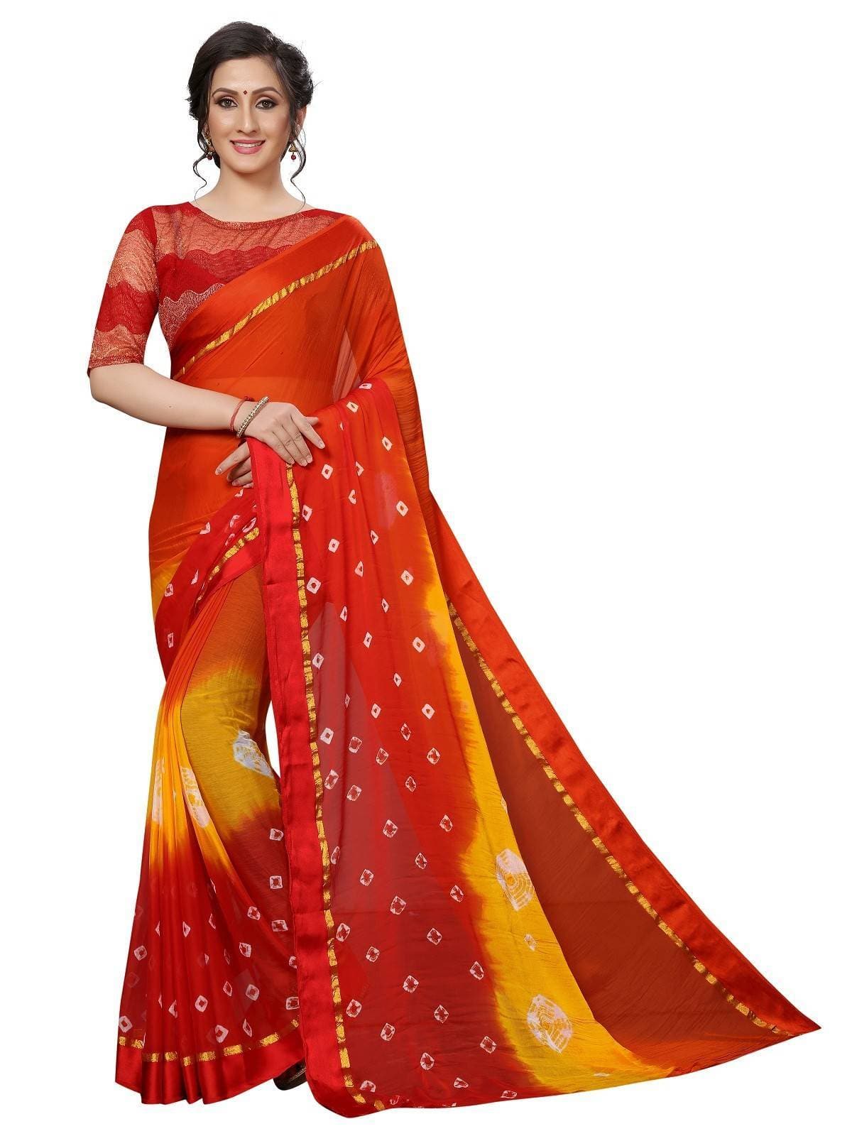 Vamika Red Chiffon with Satin Border Designer Saree