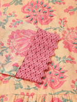 Thumbnail for Peach Cotton Floral Printed Fit & Flare Dress - Yukti - Distacart