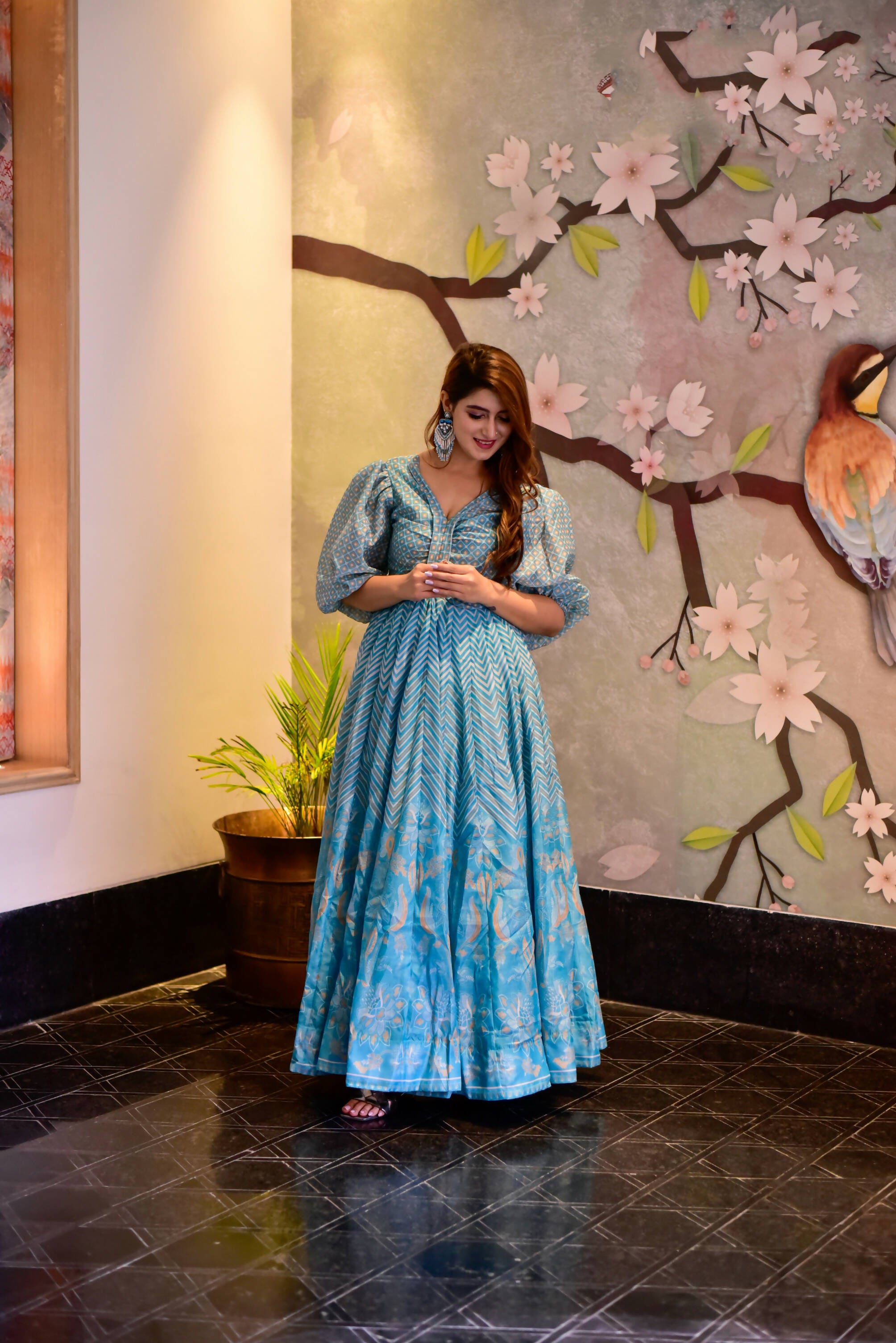 Casual Designer Sky Cotton Silk Gown - Anbazaar - Distacart