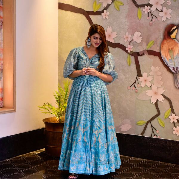 Casual Designer Sky Cotton Silk Gown - Anbazaar - Distacart