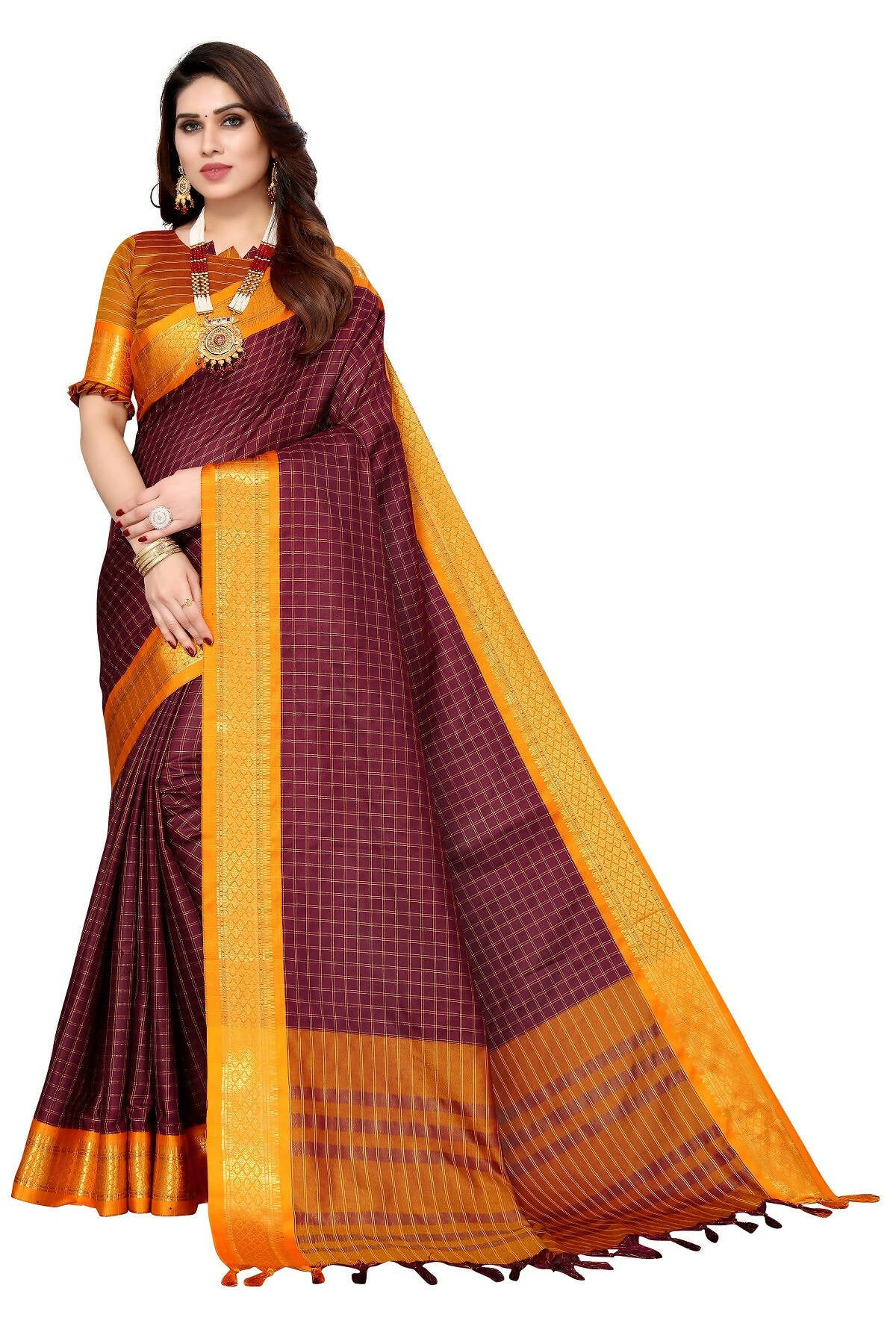 Vamika Weaving Maroon Cotton Silk Saree (BHAVINI MAROON) - Distacart