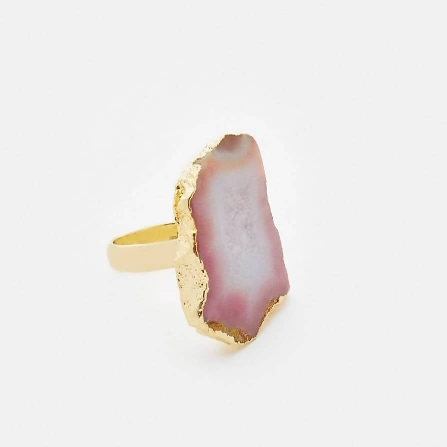 Coral Agate Natural Stone Statement Finger Ring