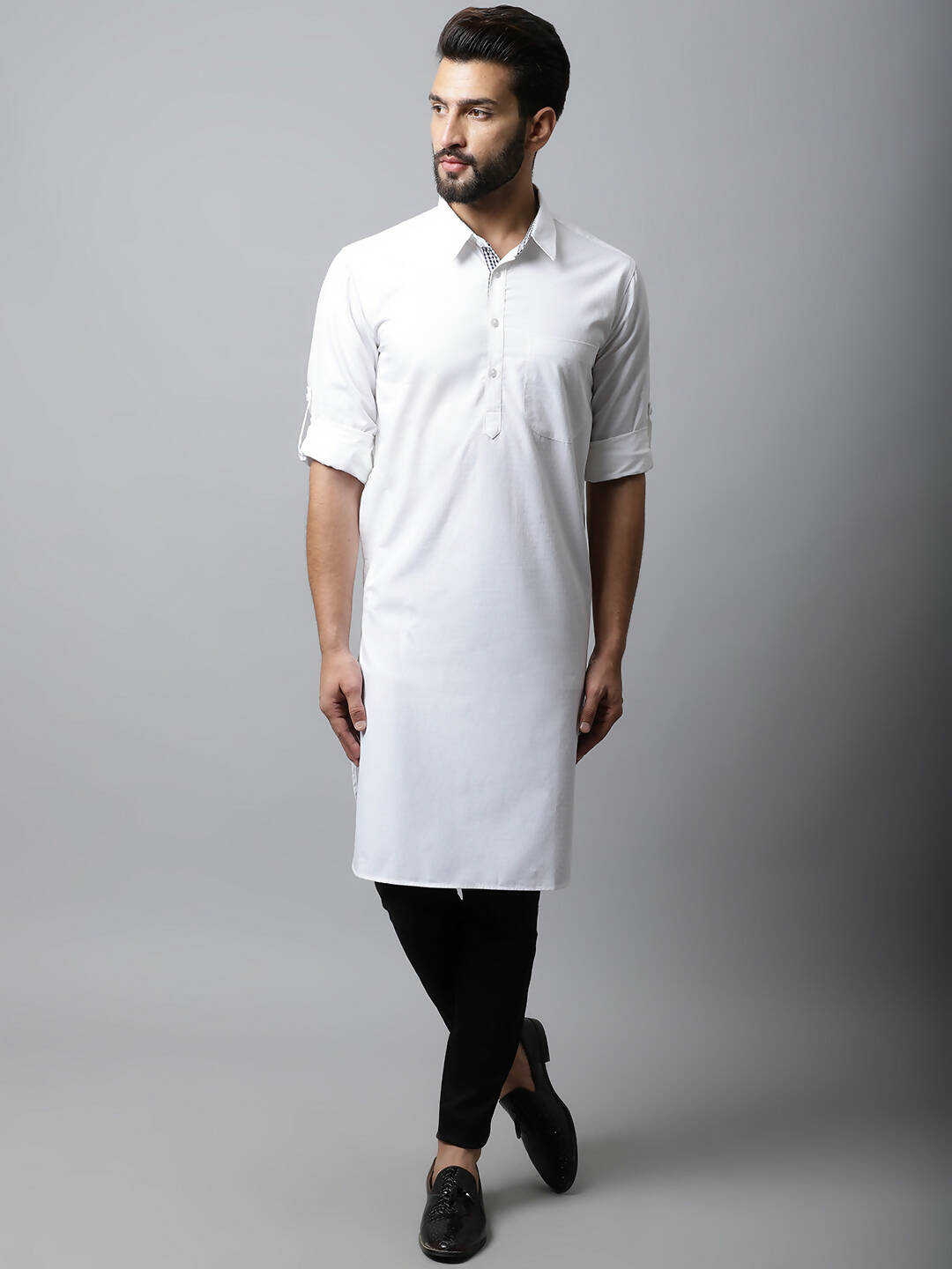 Even Apparels White Color Pure Cotton Solid Men's Kurta With Shirt Collar (SLD1203) - Distacart