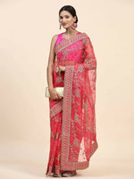 Thumbnail for Vamsee Pink Organza Saree - Distacart