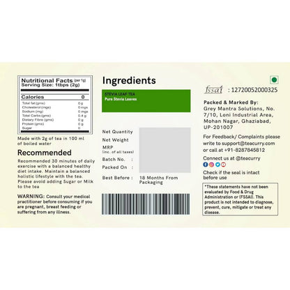 Teacurry Stevia Tea Bags - Distacart