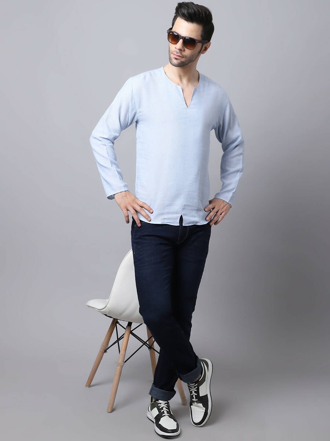 Even Apparels Blue Pure Cotton Round Neck Slit Kurta - Distacart