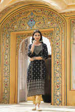 Thumbnail for Juniper Black Rayon Festive Printed Straight Kurta For Women - Distacart