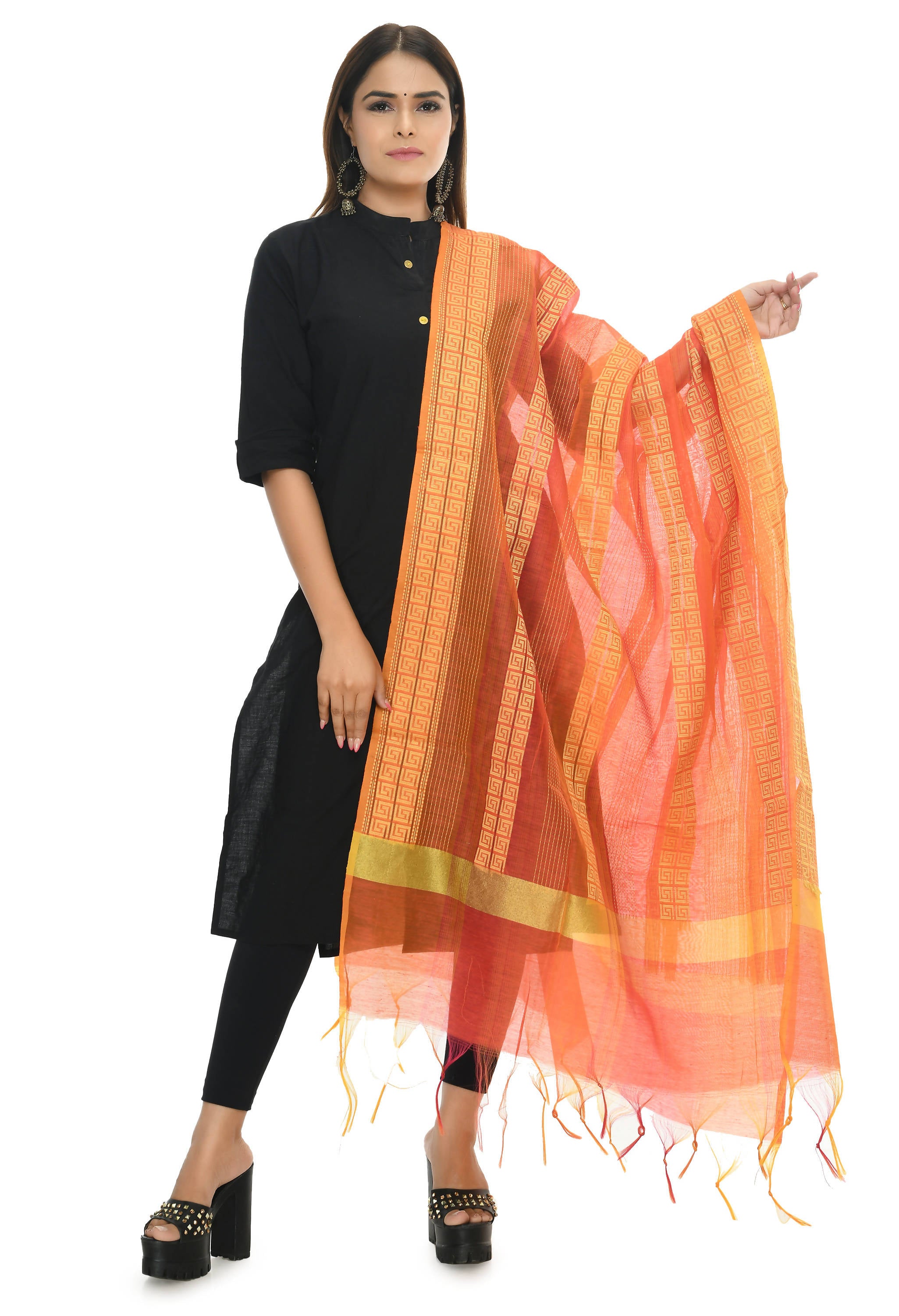 Mominos Fashion Moeza Handloom Cotton Orange Tone Dupatta - Distacart