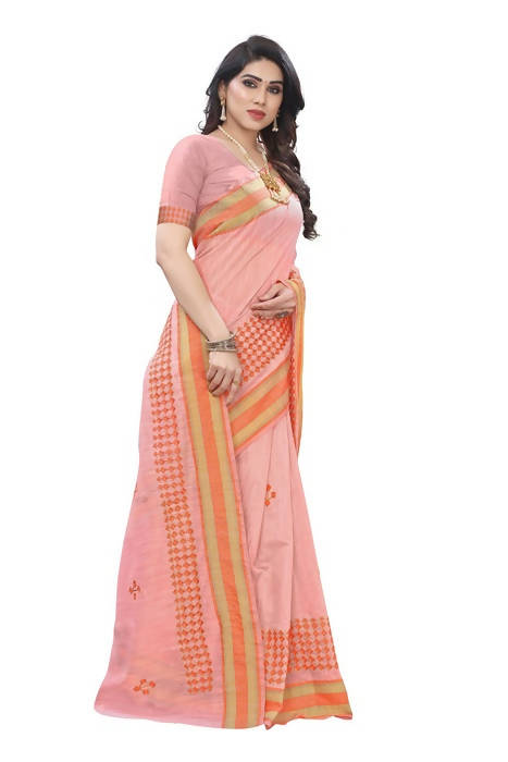 Vamika Embroidery Peach Chanderi Saree (MINI CHECKS PEACH)