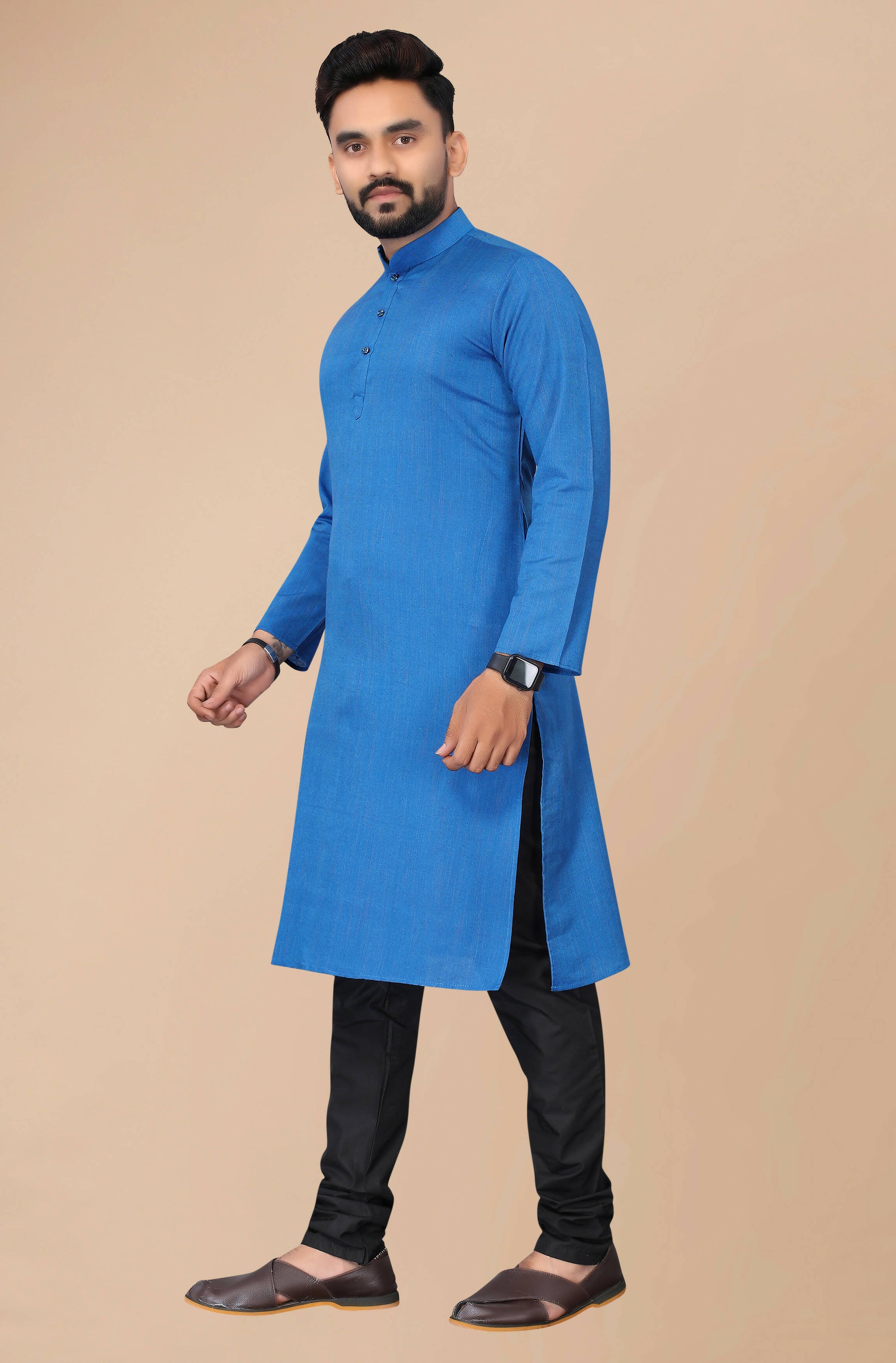Men's Blue Striped Cotton Kurta - Mahotsav - Distacart