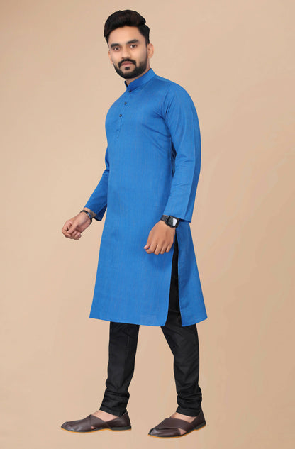 Men's Blue Striped Cotton Kurta - Mahotsav - Distacart