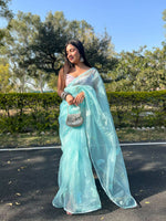 Thumbnail for Vastrasky Sky Blue Organza Saree - Distacart