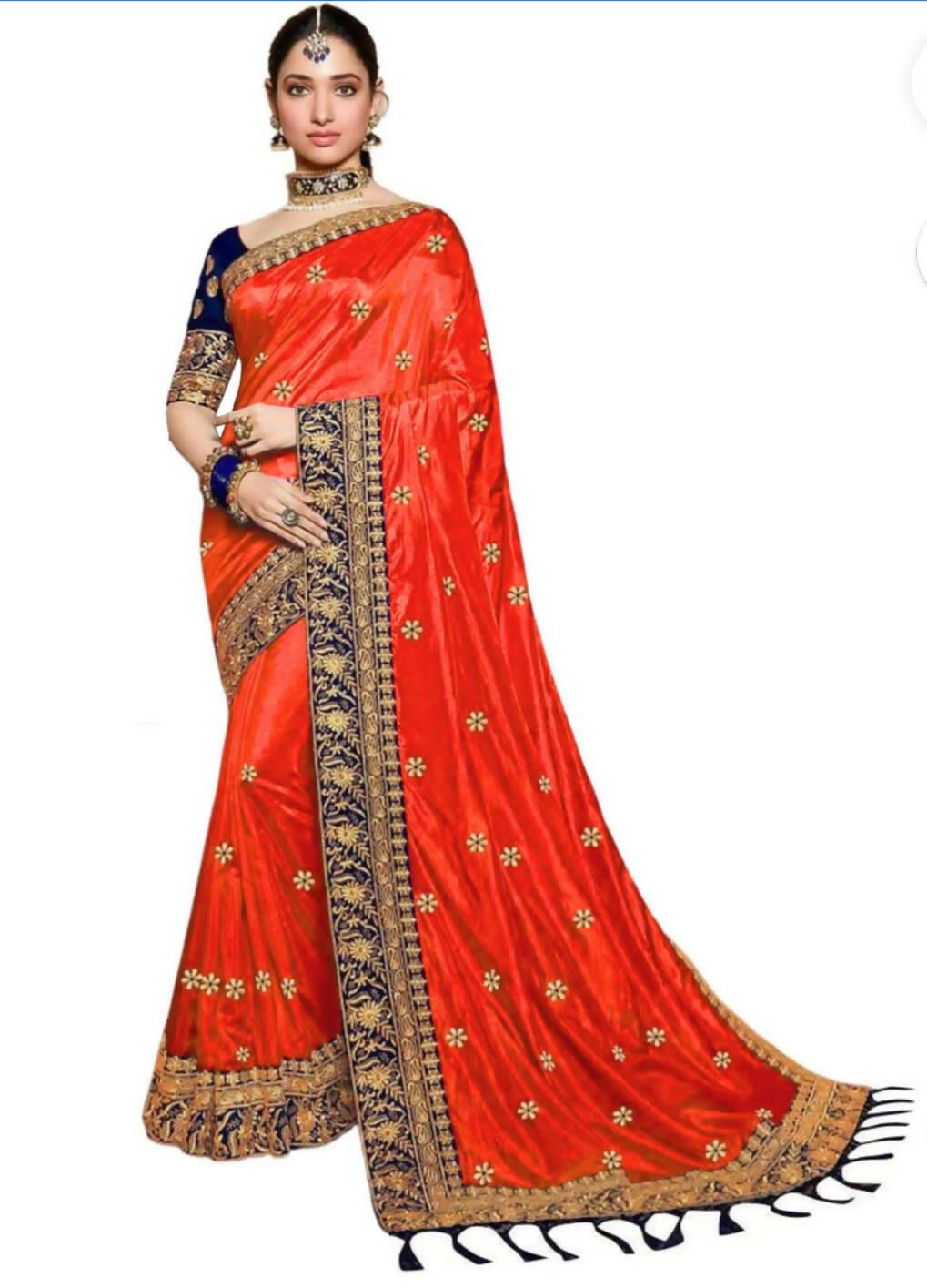Vamika Orange Embroidery Sana Silk Saree - Distacart