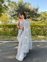 Thumbnail for Vastrasky Grey Organza Saree - Distacart