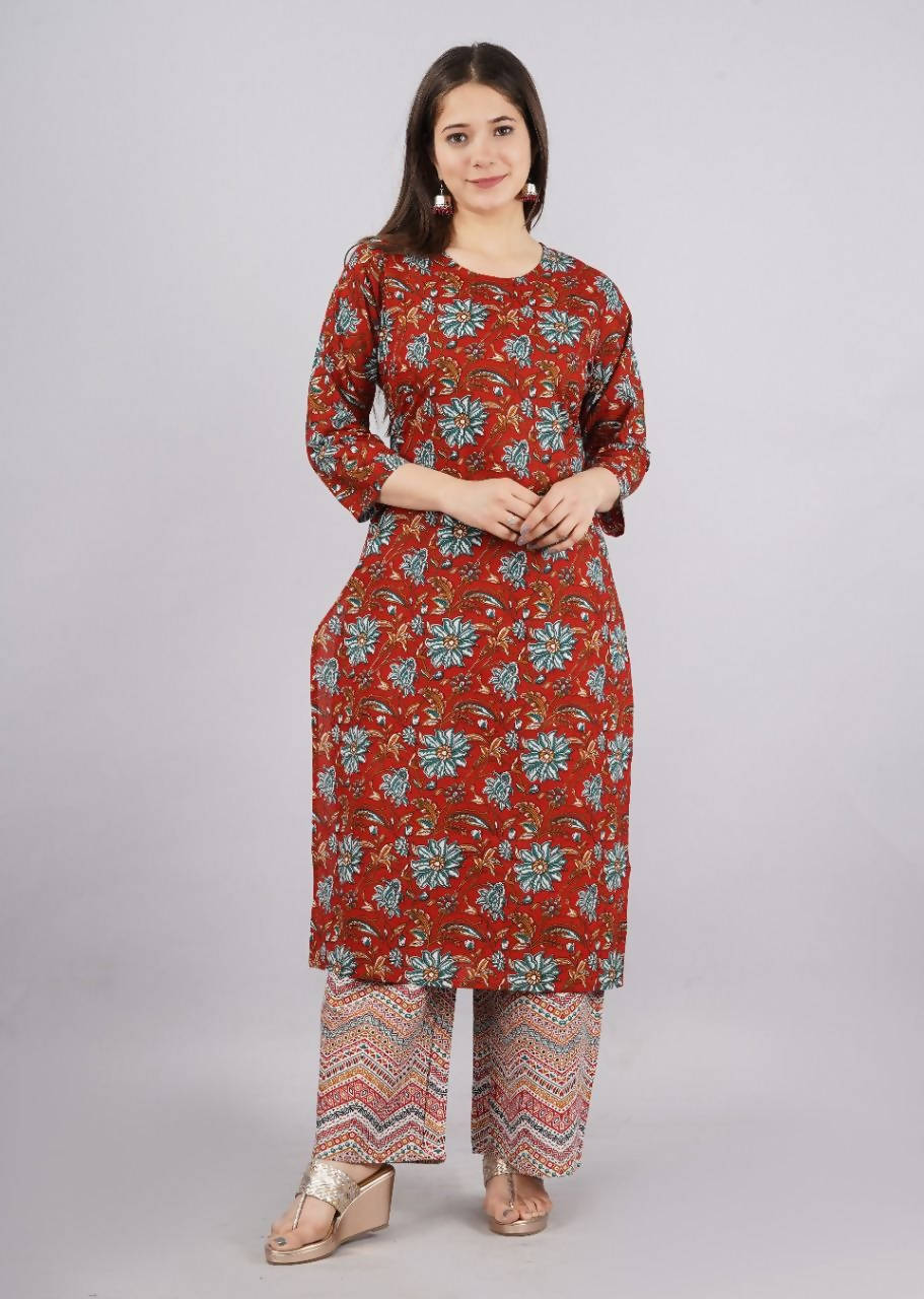 Vamika Printed Cotton Red Party Wear/Casual Wear Kurta Set/Suit - Distacart